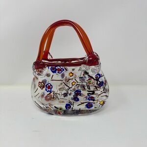 Vintage Moreno style Floral Glass Handbag with Red and Orange Accents preowned